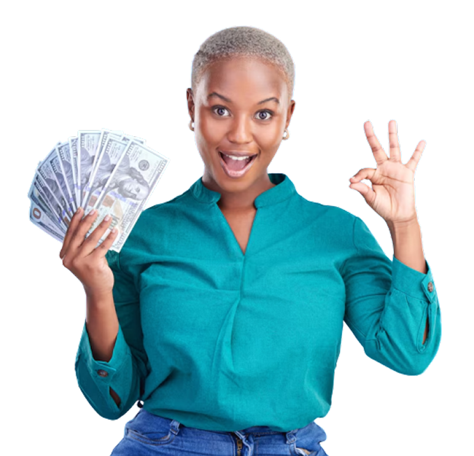 Smiling woman holding money